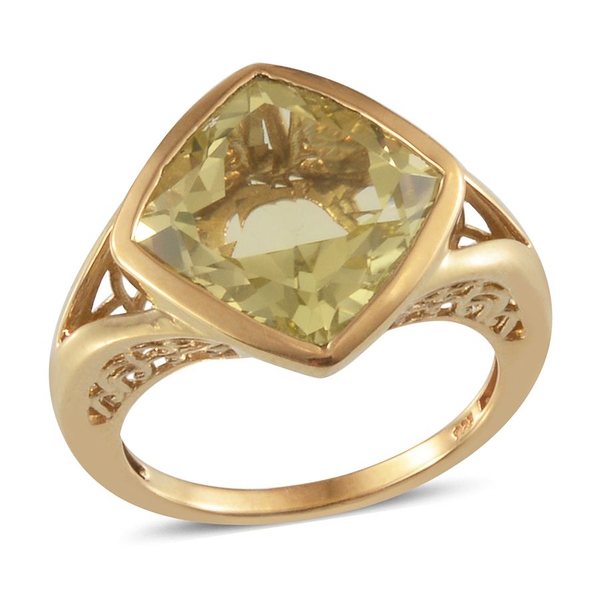 Brazilian Green Gold Quartz (Cush) Solitaire Ring in 14K Gold Overlay Sterling Silver 11.000 Ct.