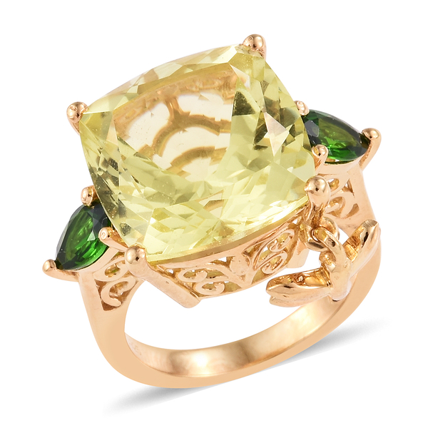 GP 12 Carat Green Gold Quartz and Diopside with Multi Gemstones Cocktail Ring in Sterling Silver