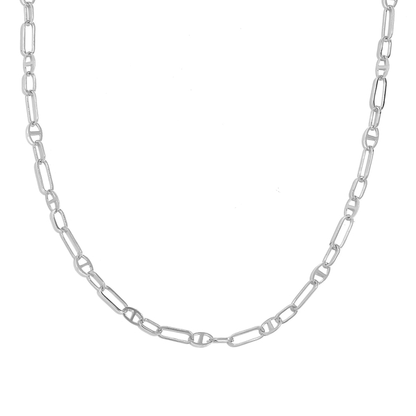 Italian Made- Platinum Overlay Sterling Silver Paperclip Necklace (Size - 24) With Lobster Clasp