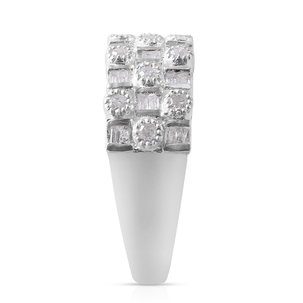 Diamond (Rnd and Bgt) Band Ring in Platinum Overlay Sterling Silver 0.50 Ct.