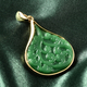 Green Jade Pendant in Yellow Gold Overlay Sterling Silver 14.500 Ct.