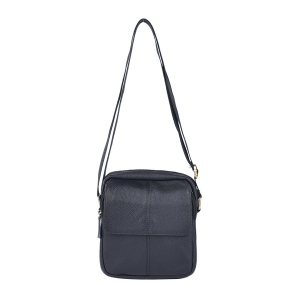 Hong Kong Closeout Collection Black Genuine Leather Mens Crossbody Bag