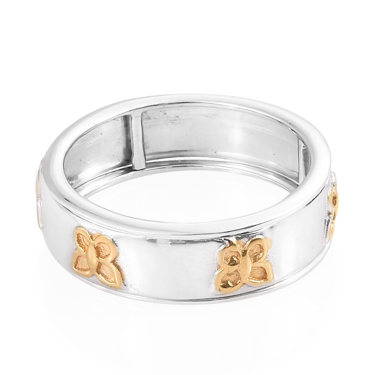 Designer Inspired-Yellow Gold and Rhodium Plated Sterling Silver Butterfly Spinner Ring, Silver wt. 5.09 Gms.