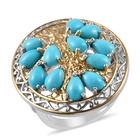 AA Arizona Sleeping Beauty Turquoise (Pear) Tree of life Ring (Size O) in Platinum and Yellow Gold Overlay St