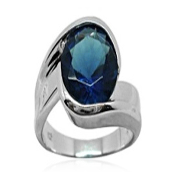 ELANZA AAA Simulated Blue Sapphire (Rnd) Solitaire Ring in Rhodium Plated Sterling Silver