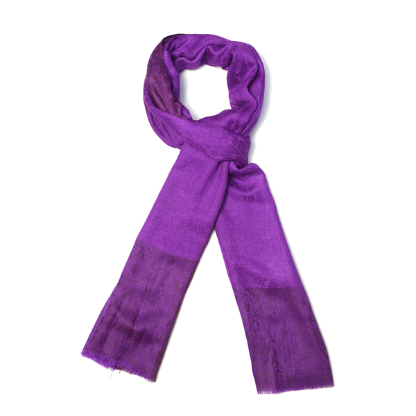 100% Fine Cashmere Wool Purple Colour Self Pattern Shawl (Size 200x70 Cm)