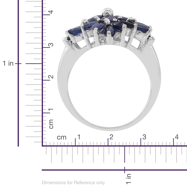 Kanchanaburi Blue Sapphire (Mrq) Cluster Ring in Rhodium Plated Sterling Silver 3.750 Ct.