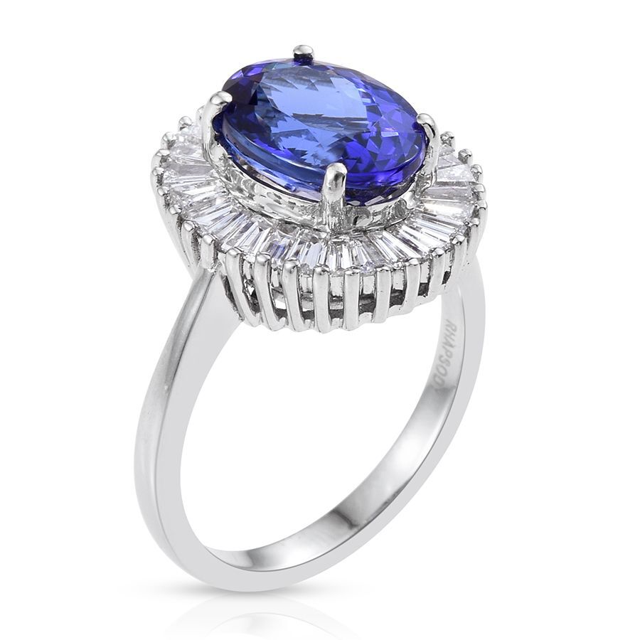 RHAPSODY 950 Platinum AAAA Tanzanite (Ovl 3.95 Ct), Diamond Ring 5.000 Ct.