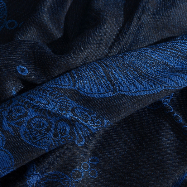 Limited Edition- Designer Inspired-Blue and Black Colour Dragonfly Pattern Jacquard Scarf with Tassels (Size 180X70 Cm)