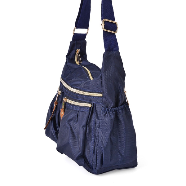 Designer Inspired- Navy Colour Multi Pocket Waterproof Crossbody Bag with Adjustable Shoulder Strap (Size 31X22X11 Cm)