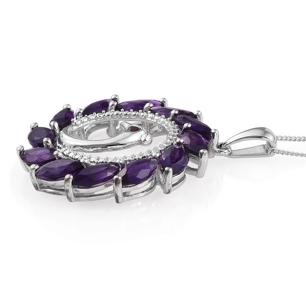Amethyst (Mrq), Mozambique Garnet Peacock Pendant With Chain in Platinum Overlay Sterling Silver 6.500 Ct.