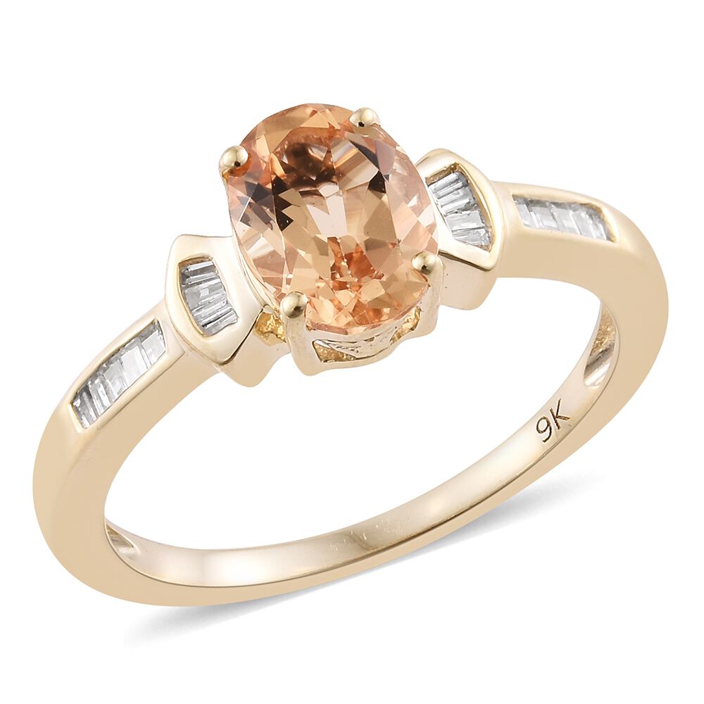 Limtied Edition- 9K Yellow Gold AAA Imperial Topaz (Ovl 1.38 Ct), Diamond Ring 1.500 Ct.