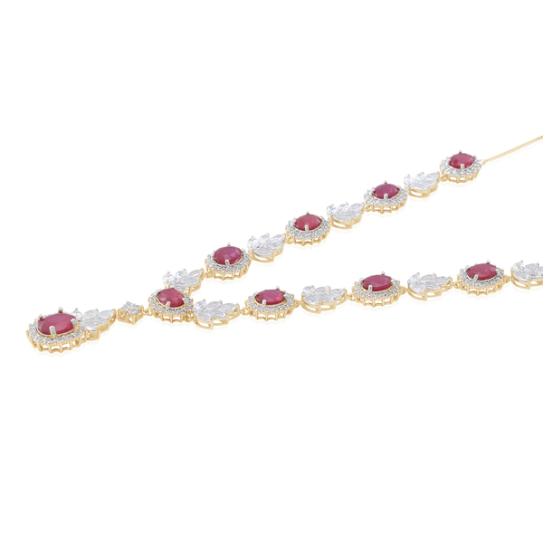 African Ruby and  White Topaz Necklace (Size 18) in 14K Gold Overlay Sterling Silver Ruby 29.76  Ct Total  50.000 Ct.
