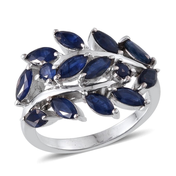 Kanchanaburi Blue Sapphire (Mrq) Ring in Platinum Overlay Sterling Silver 4.000 Ct.