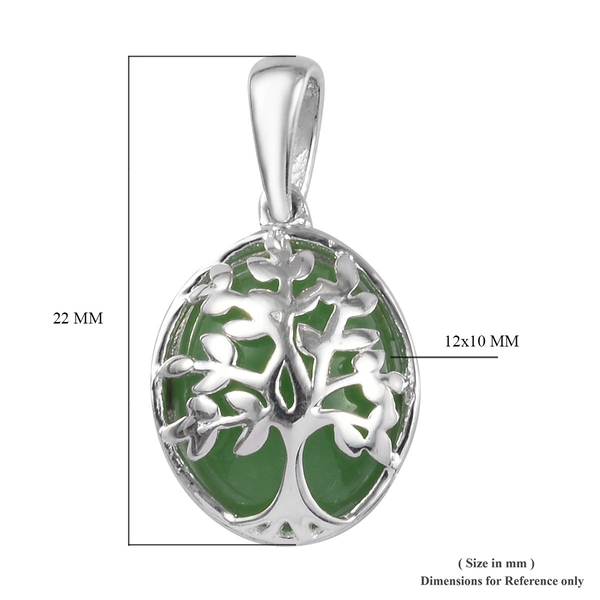 Green Jade (Ovl) Tree of Life Pendant in Sterling Silver 6.000 Ct.