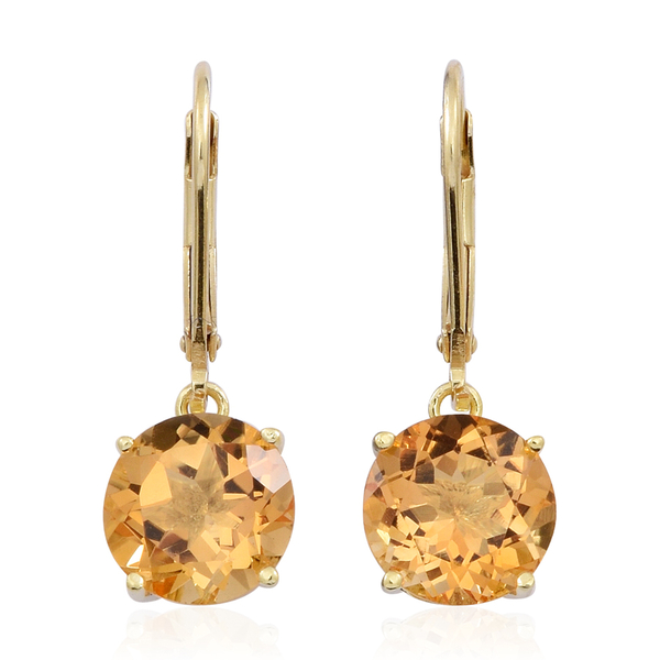Rare AAA Uruguay Citrine (Rnd) Lever Back Earrings in Yellow Gold Overlay Sterling Silver 5.000 Ct.