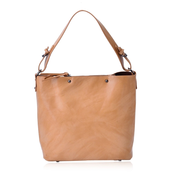 Sienna Light Tan Bucket Bag with Adjustable Shoulder Strap (Size 30x30x14 Cm)