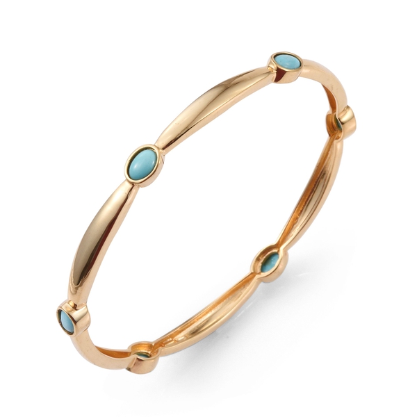 Kingman Turquoise (Ovl) Bangle (Size 7.5) in ION Plated 18K Yellow Gold Bond 2.750 Ct.