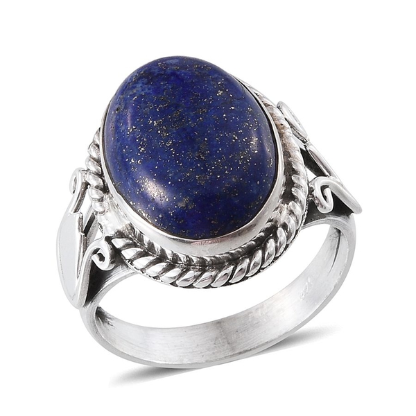 Tribal Collection of India Lapis Lazuli (Ovl) Solitaire Ring in Sterling Silver 9.110 Ct.