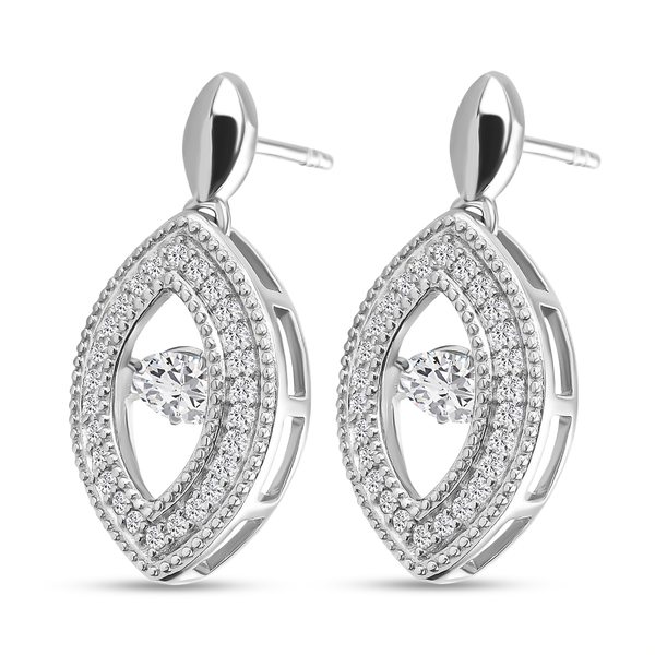 Moissanite Dangling Earrings (With Push Back0 in Platinum Overlay Sterling Silver, 5.39 Gms.