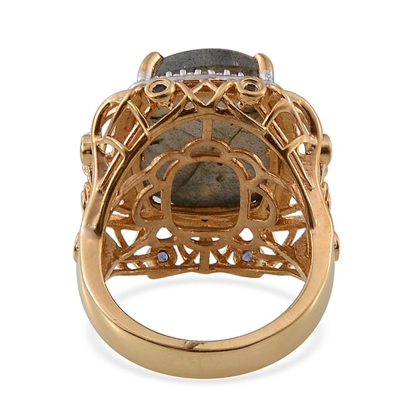 Labradorite (Cush 13.25 Ct), Iolite and Diamond Ring in 14K Gold Overlay Sterling Silver 13.510 Ct.