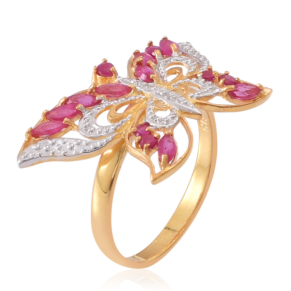 Ruby (Mrq) Butterfly Ring in 14K Gold Overlay Sterling Silver 1.250 Ct.