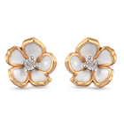 Designer Inspired - Diamond (Rnd) Floral Enamelled Earrings (with Push Back) in 14K Gold Overlay Ste