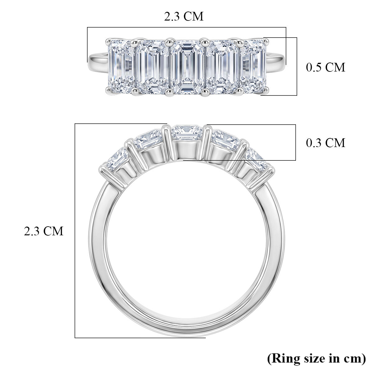 D'Joy - Moissanite 5 Stone Ring in Platinum Overlay Sterling Silver  1.37 Ct.