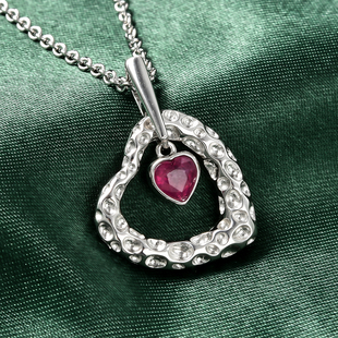 RACHEL GALLEY Amore Collection - African Ruby (FF) Heart Pendant with Chain (Size 18/20/24) in Rhodi