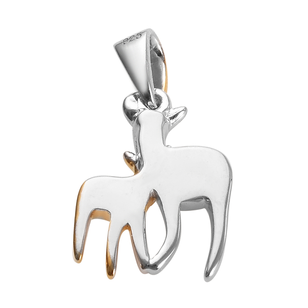 Diamond Mother and Child Deer Pendant in Platinum and Gold Plated Silver