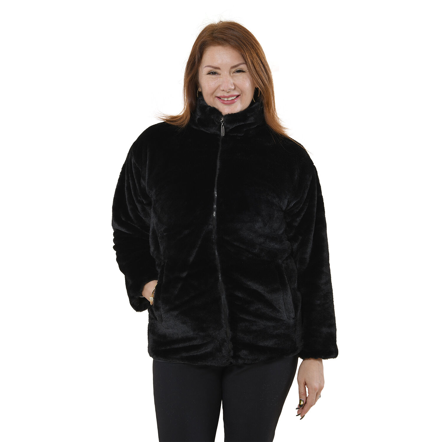 TAMSY Plain Pattern Faux Fur Women's Jacket - Grey