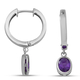 Amethyst Dangling Earrings (With Clasp) in Rhodium Overlay Sterling Silver.