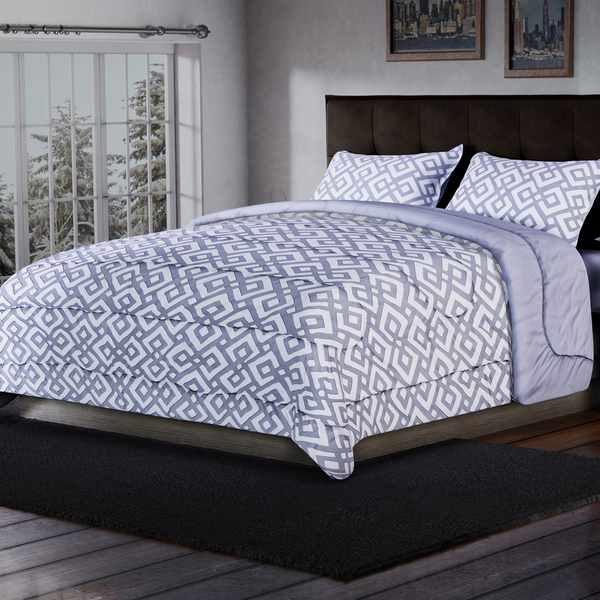 SERENITY NIGHT Printed Comforter (Size 220x210Cm) and 2 Pillow Cover (Size 50x70Cm) - White & Light Grey