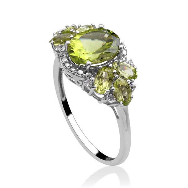 Hebei Peridot (Ovl 3.50 Ct), White Topaz Ring in Platinum Overlay Sterling Silver 3.600 Ct.