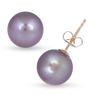 9K Yellow Gold Purple Edison Pearl (Rnd 10mm) Stud Earrings (with Push Back)