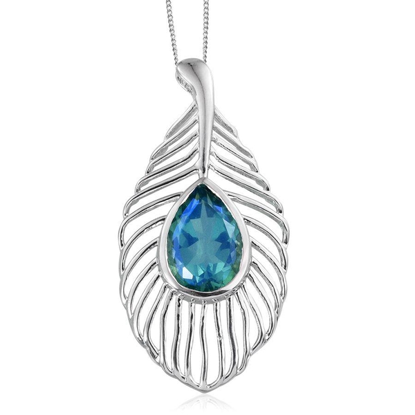 Peacock Quartz (Pear) Pendant With Chain in Platinum Overlay Sterling Silver 5.500 Ct.