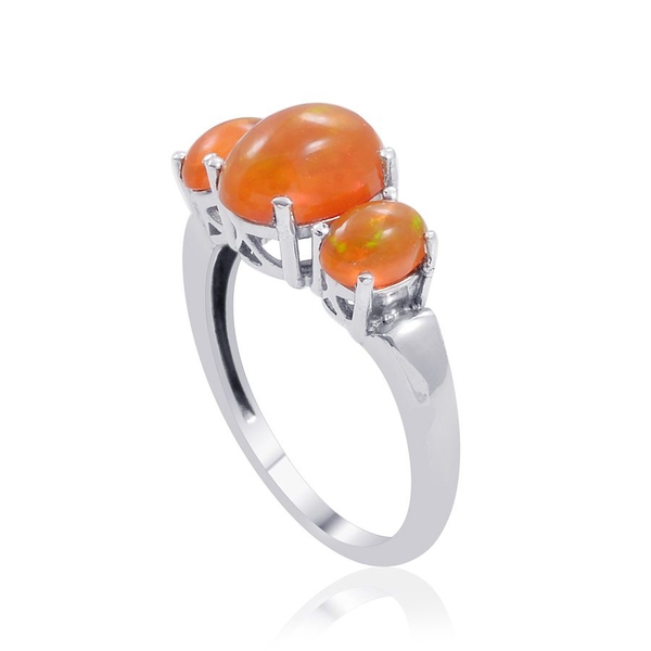 Orange Ethiopian Opal (Ovl 1.50 Ct) 3 Stone Ring in Platinum Overlay Sterling Silver 2.000 Ct.