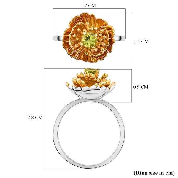 Hebei Peridot Floral Ring in Platinum and Gold Overlay Sterling Silver