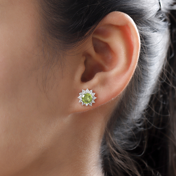 Hebei Peridot and Natural Cambodian Zircon Stud Earrings (with Push Back) in Sterling Silver 2.41 Ct.