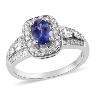 Tanzanite and Natural Cambodian Zircon Ring in Platinum Overlay Sterling Silver 1.50 Ct.