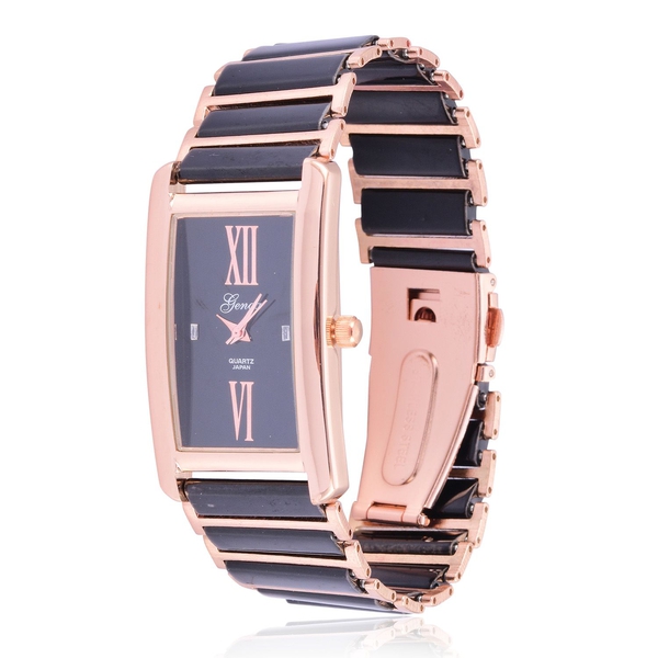 Diamond studded GENOA Black Ceramic Japanese Movement Black Dial Water Resistant Watch in Rose Gold 