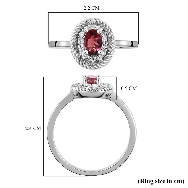 Pink Tourmaline and Natural Cambodian Zircon Ring in Platinum Overlay Sterling Silver