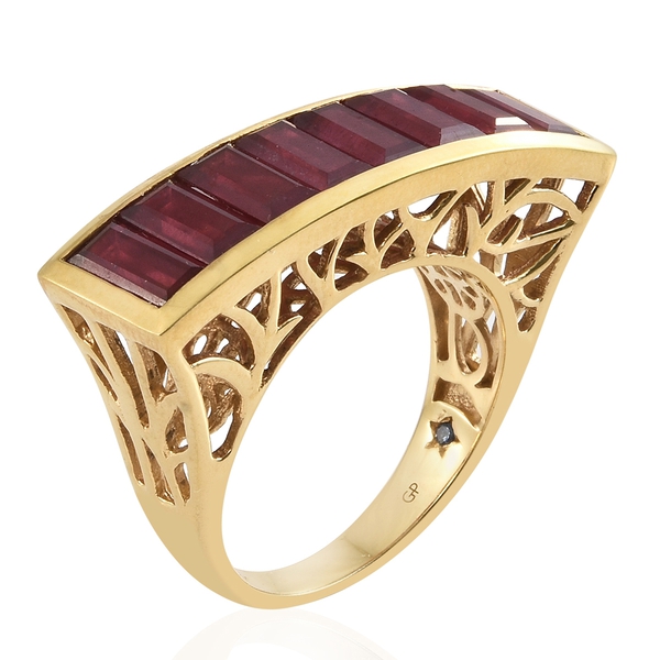 GP African Ruby (Bgt), Kanchanaburi Blue Sapphire Ring in 14K Gold Overlay Sterling Silver 9.750 Ct. Silver wt 6.90 Gms.