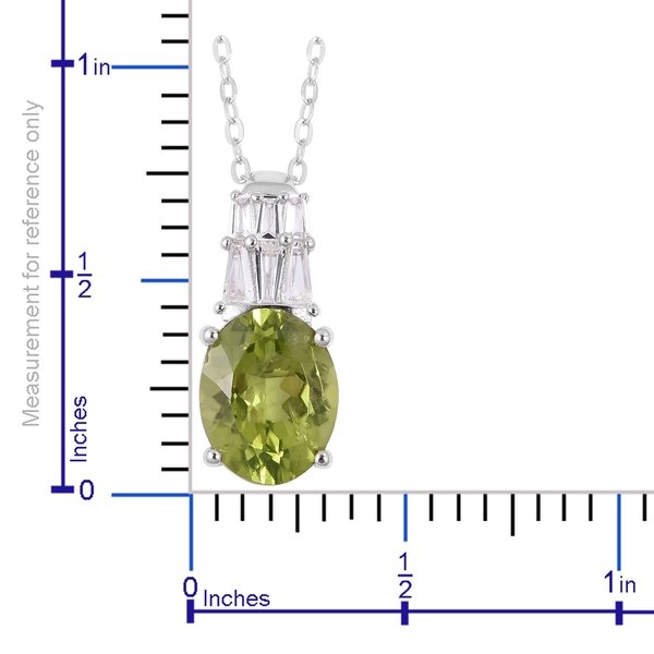 Hebei Peridot (Very Rare Size Ovl 10x8 mm 2.50 Ct) and White Topaz  Pendant With Chain in Rhodium Overlay Sterling Silver 2.800 Ct.