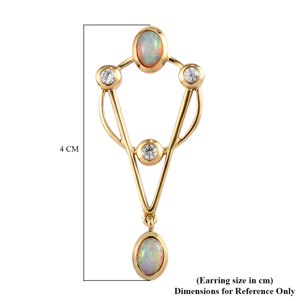 Ethiopian Welo Opal and Natural Cambodian Zircon Dangling Earrings (with Push Back) in Yellow Gold Overlay Sterling Silver 1.56 Ct, Silver wt. 5.20 Gms