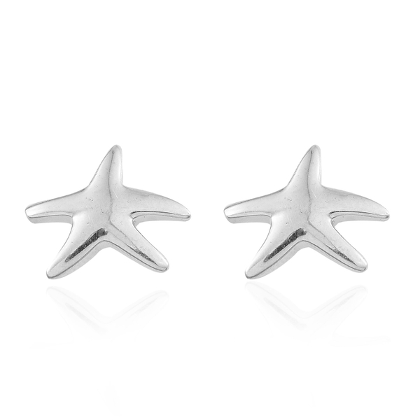 Platinum Overlay Sterling Silver Star Fish Stud Earrings (with Push Back), Silver wt 3.00 Gms.