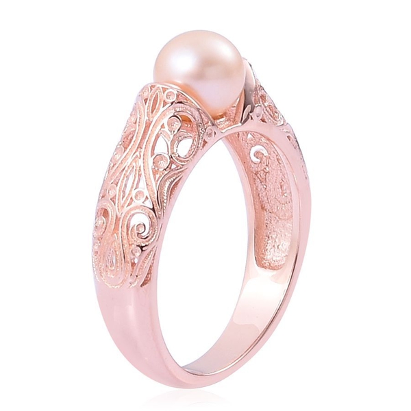PEARL EXPRESSIONS Fresh Water Peach Pearl (Rnd 6-6.5mm) Ring in Rose Gold Overlay Sterling Silver