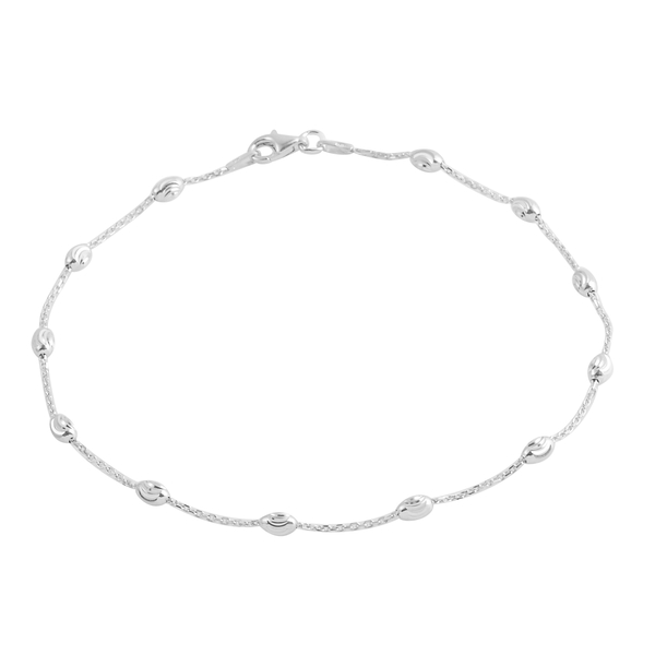 Close Out Deal Rhodium Plated Sterling Sterling Silver Station Beads Anklet (Size 10)