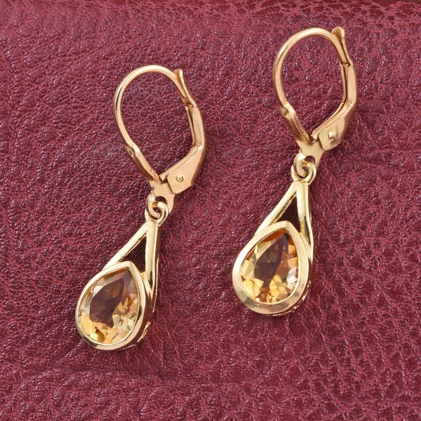 Citrine (Pear) Lever Back Earrings in 14K Gold Overlay Sterling Silver 1.750 Ct.