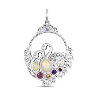 GP - Ethiopian Welo Opal and Multi Gemstones Pendant in Platinum Overlay Sterling Silver 1.72 Ct, Si